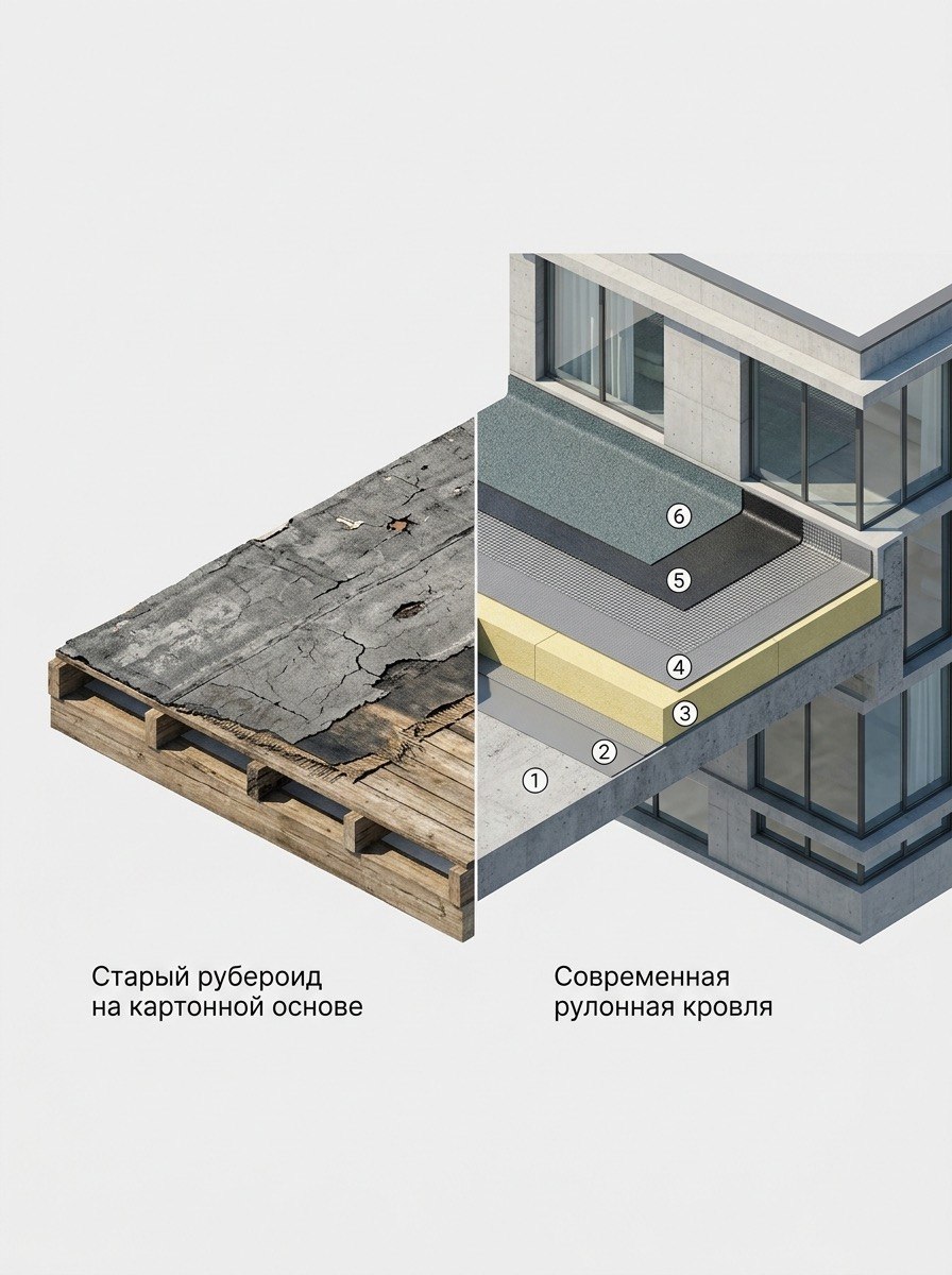 Рулонная кровля ТЕХНОНИКОЛЬ — структура и слои материала